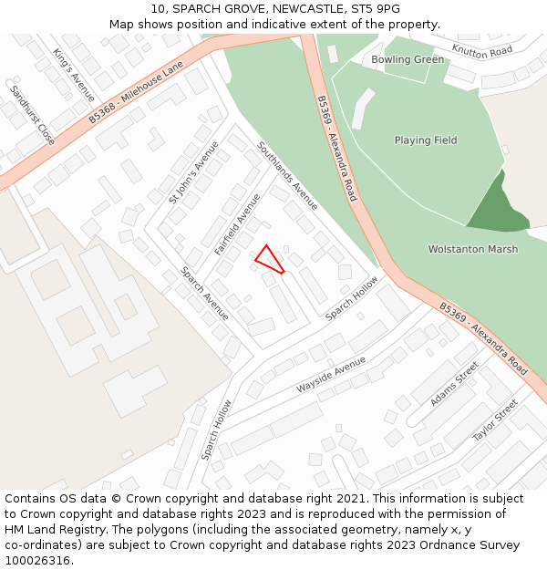 10, SPARCH GROVE, NEWCASTLE, ST5 9PG: Location map and indicative extent of plot