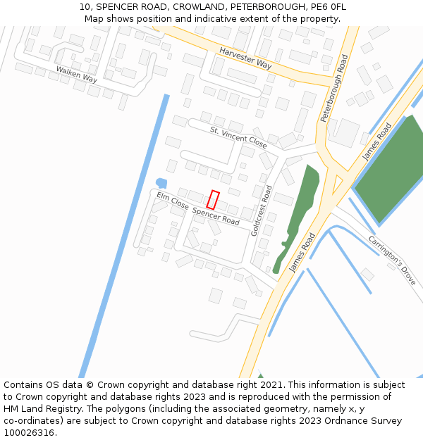 10, SPENCER ROAD, CROWLAND, PETERBOROUGH, PE6 0FL: Location map and indicative extent of plot