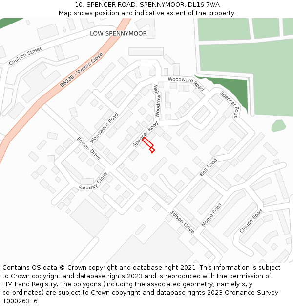 10, SPENCER ROAD, SPENNYMOOR, DL16 7WA: Location map and indicative extent of plot