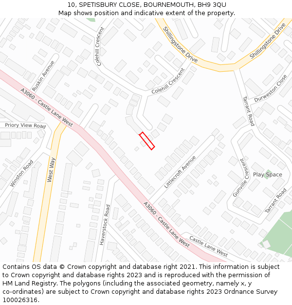 10, SPETISBURY CLOSE, BOURNEMOUTH, BH9 3QU: Location map and indicative extent of plot