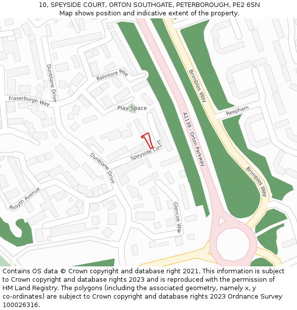 10, SPEYSIDE COURT, ORTON SOUTHGATE, PETERBOROUGH, PE2 6SN: Location map and indicative extent of plot