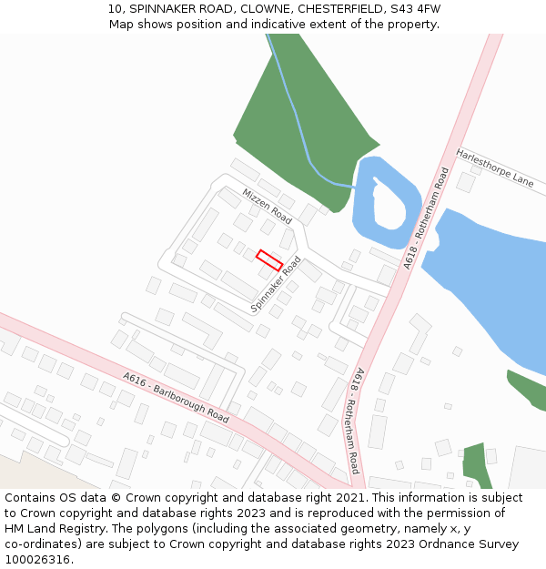 10, SPINNAKER ROAD, CLOWNE, CHESTERFIELD, S43 4FW: Location map and indicative extent of plot