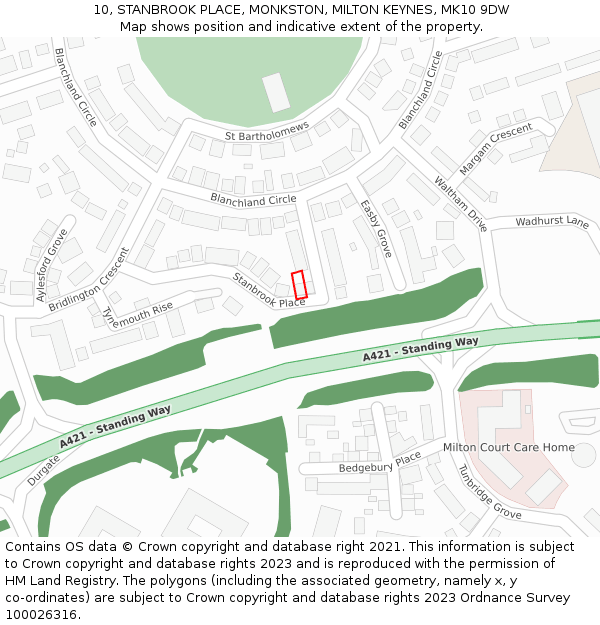 10, STANBROOK PLACE, MONKSTON, MILTON KEYNES, MK10 9DW: Location map and indicative extent of plot