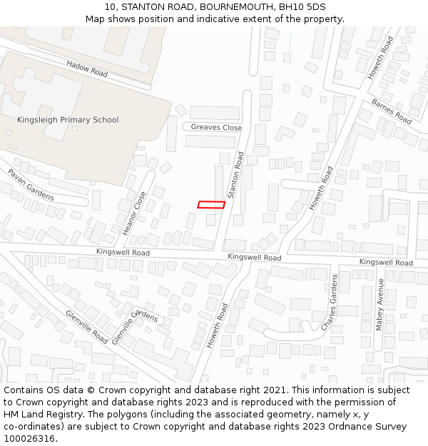 10, STANTON ROAD, BOURNEMOUTH, BH10 5DS: Location map and indicative extent of plot