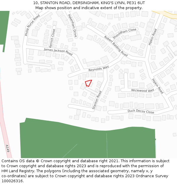 10, STANTON ROAD, DERSINGHAM, KING'S LYNN, PE31 6UT: Location map and indicative extent of plot