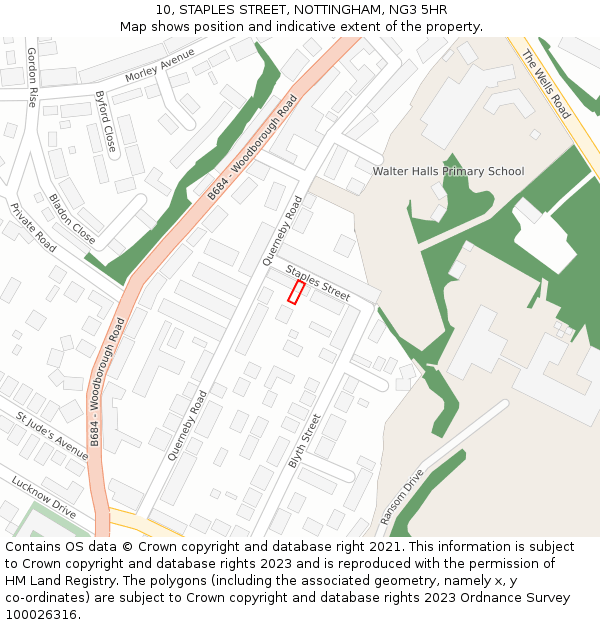10, STAPLES STREET, NOTTINGHAM, NG3 5HR: Location map and indicative extent of plot