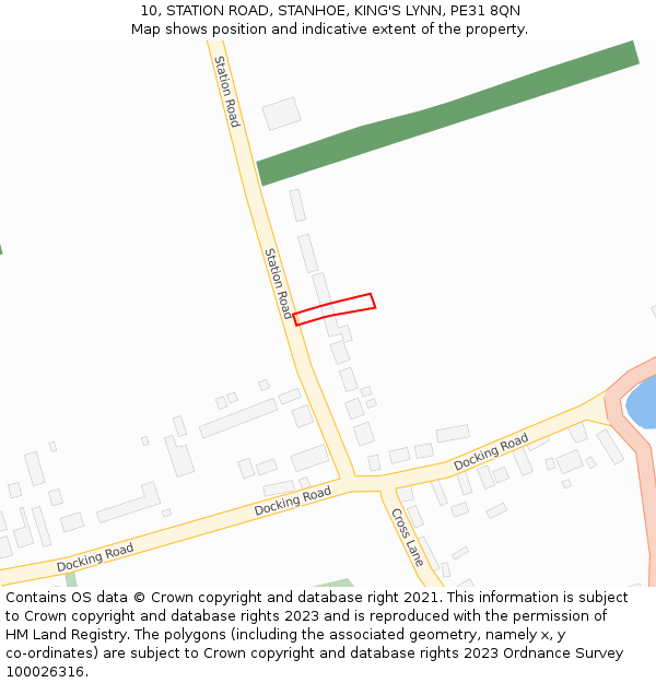 10, STATION ROAD, STANHOE, KING'S LYNN, PE31 8QN: Location map and indicative extent of plot