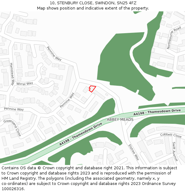 10, STENBURY CLOSE, SWINDON, SN25 4FZ: Location map and indicative extent of plot