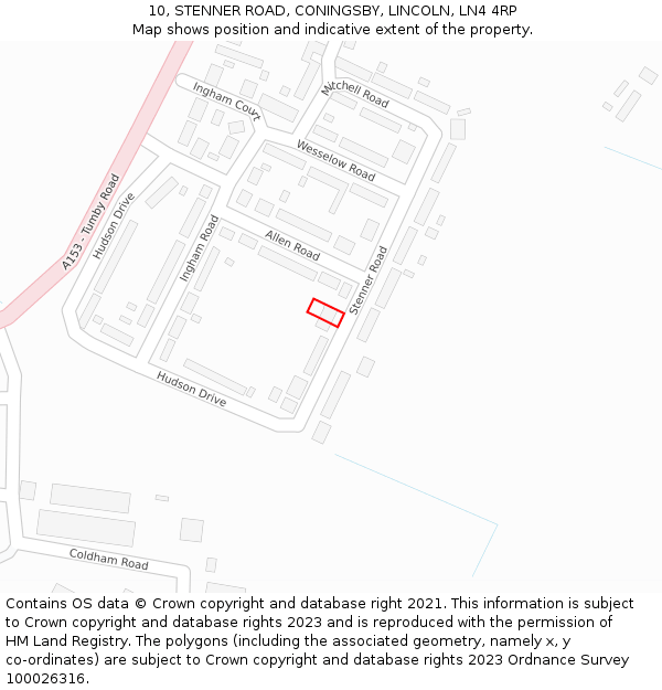 10, STENNER ROAD, CONINGSBY, LINCOLN, LN4 4RP: Location map and indicative extent of plot