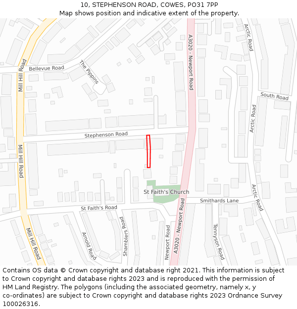 10, STEPHENSON ROAD, COWES, PO31 7PP: Location map and indicative extent of plot