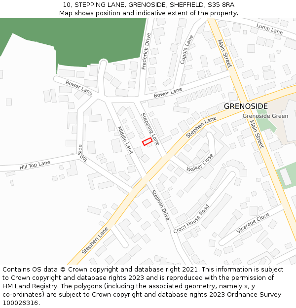 10, STEPPING LANE, GRENOSIDE, SHEFFIELD, S35 8RA: Location map and indicative extent of plot