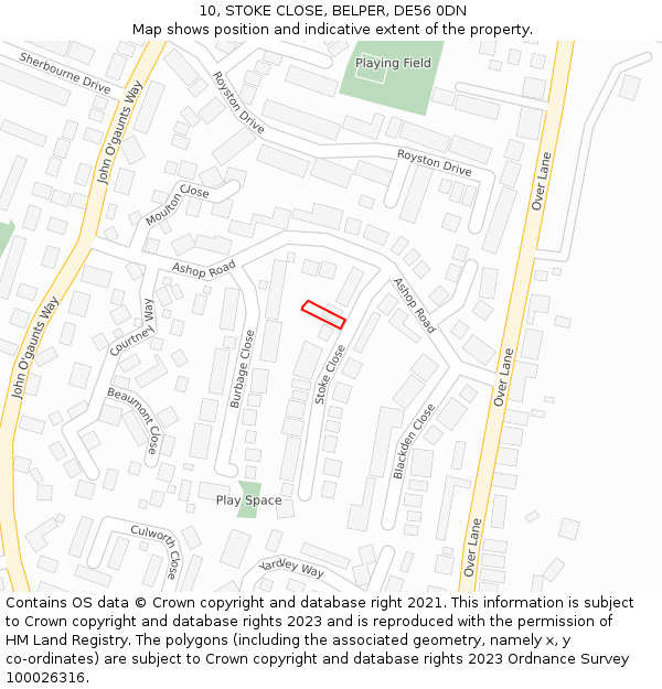 10, STOKE CLOSE, BELPER, DE56 0DN: Location map and indicative extent of plot
