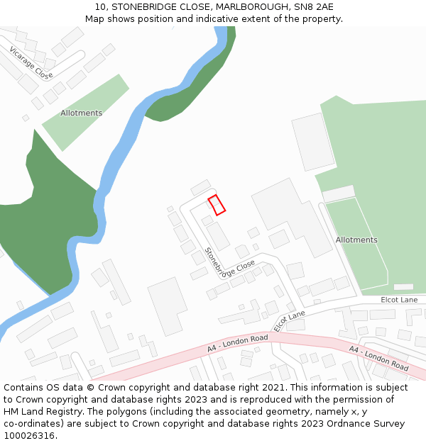 10, STONEBRIDGE CLOSE, MARLBOROUGH, SN8 2AE: Location map and indicative extent of plot