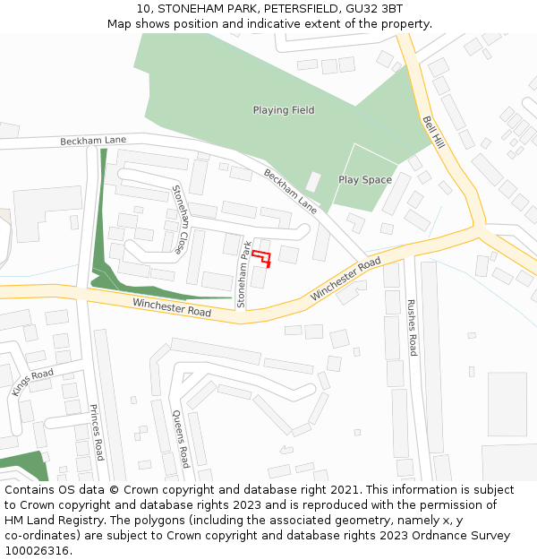 10, STONEHAM PARK, PETERSFIELD, GU32 3BT: Location map and indicative extent of plot