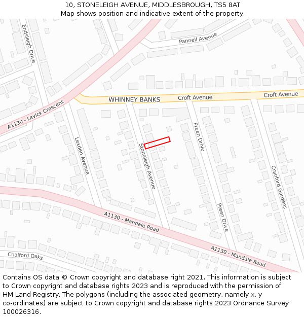 10, STONELEIGH AVENUE, MIDDLESBROUGH, TS5 8AT: Location map and indicative extent of plot