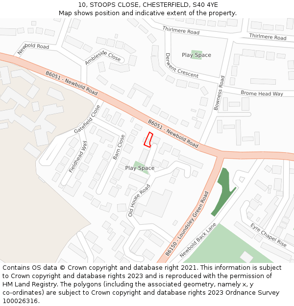 10, STOOPS CLOSE, CHESTERFIELD, S40 4YE: Location map and indicative extent of plot