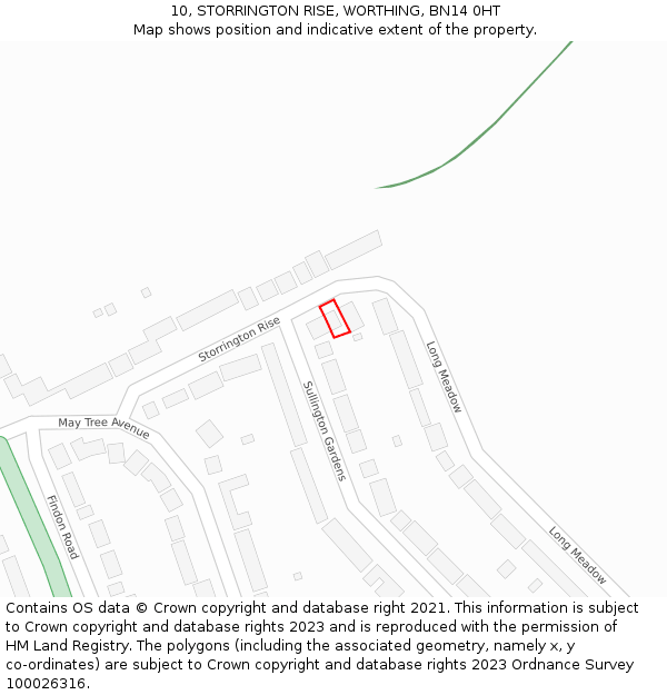 10, STORRINGTON RISE, WORTHING, BN14 0HT: Location map and indicative extent of plot