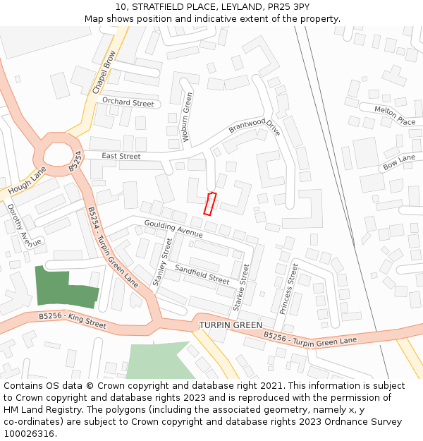 10, STRATFIELD PLACE, LEYLAND, PR25 3PY: Location map and indicative extent of plot