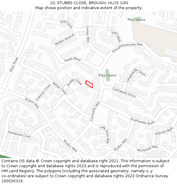 10, STUBBS CLOSE, BROUGH, HU15 1GN: Location map and indicative extent of plot