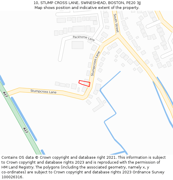 10, STUMP CROSS LANE, SWINESHEAD, BOSTON, PE20 3JJ: Location map and indicative extent of plot