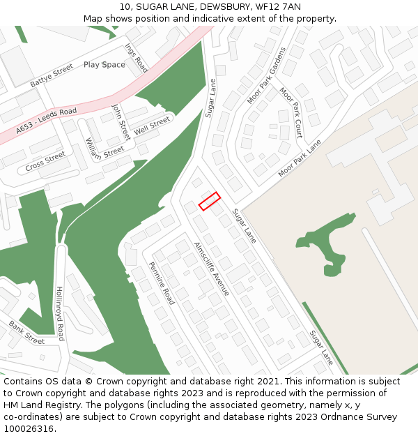 10, SUGAR LANE, DEWSBURY, WF12 7AN: Location map and indicative extent of plot