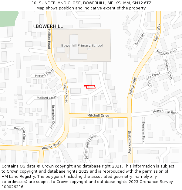 10, SUNDERLAND CLOSE, BOWERHILL, MELKSHAM, SN12 6TZ: Location map and indicative extent of plot