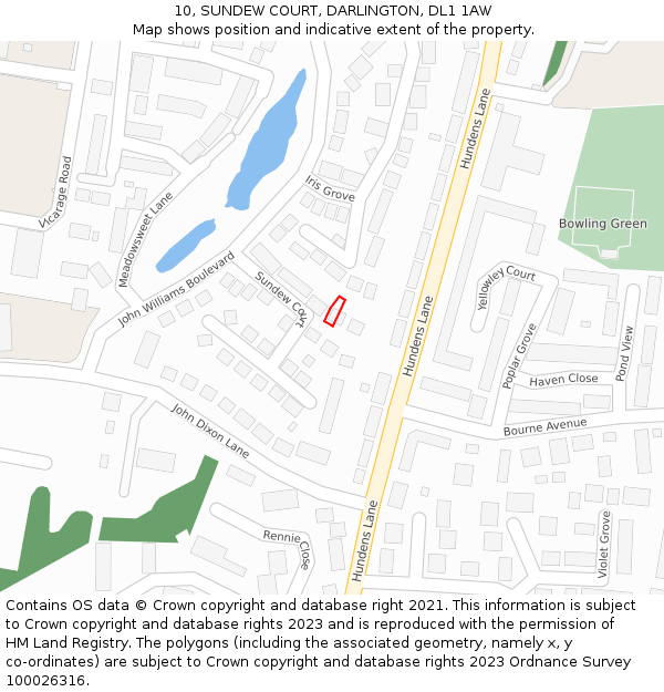 10, SUNDEW COURT, DARLINGTON, DL1 1AW: Location map and indicative extent of plot