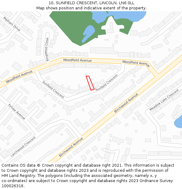 10, SUNFIELD CRESCENT, LINCOLN, LN6 0LL: Location map and indicative extent of plot