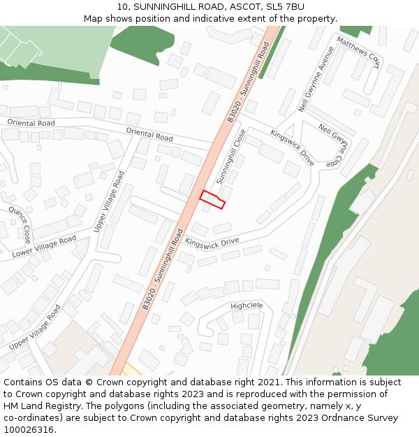 10, SUNNINGHILL ROAD, ASCOT, SL5 7BU: Location map and indicative extent of plot