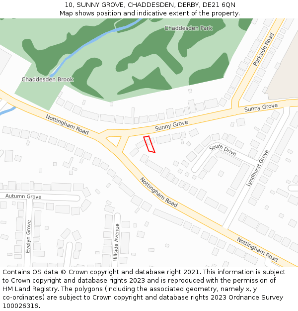 10, SUNNY GROVE, CHADDESDEN, DERBY, DE21 6QN: Location map and indicative extent of plot