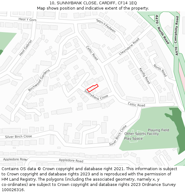 10, SUNNYBANK CLOSE, CARDIFF, CF14 1EQ: Location map and indicative extent of plot