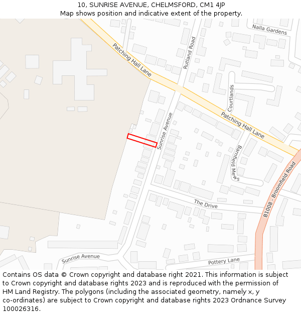 10, SUNRISE AVENUE, CHELMSFORD, CM1 4JP: Location map and indicative extent of plot