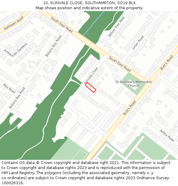 10, SUNVALE CLOSE, SOUTHAMPTON, SO19 8LX: Location map and indicative extent of plot