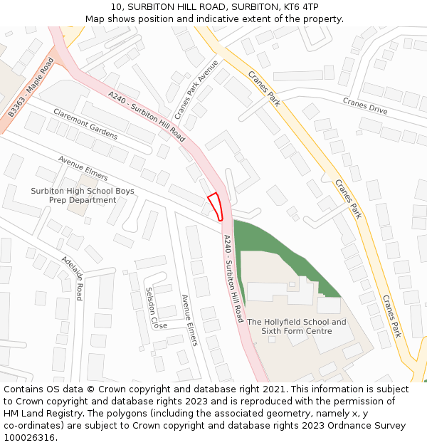 10, SURBITON HILL ROAD, SURBITON, KT6 4TP: Location map and indicative extent of plot
