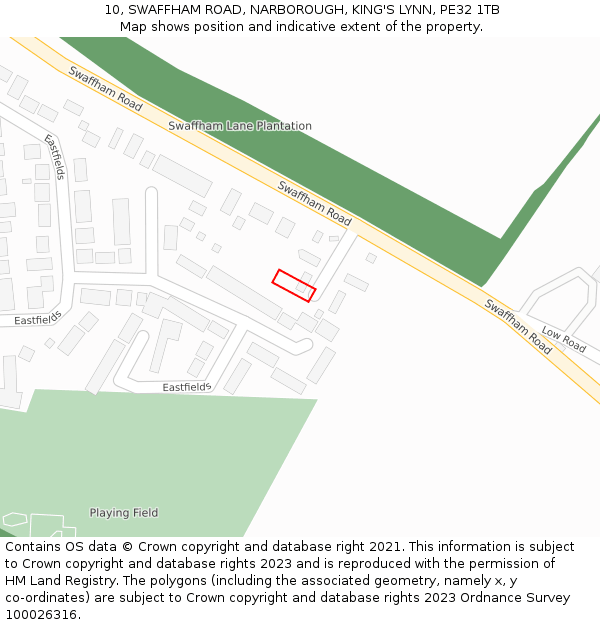 10, SWAFFHAM ROAD, NARBOROUGH, KING'S LYNN, PE32 1TB: Location map and indicative extent of plot