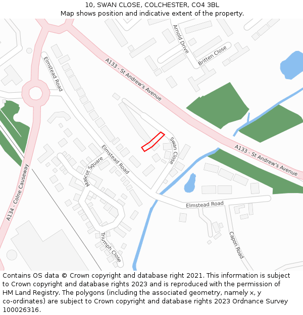 10, SWAN CLOSE, COLCHESTER, CO4 3BL: Location map and indicative extent of plot