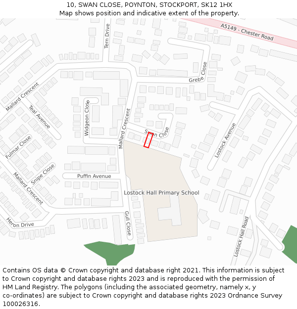 10, SWAN CLOSE, POYNTON, STOCKPORT, SK12 1HX: Location map and indicative extent of plot
