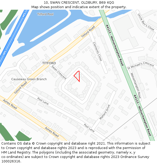 10, SWAN CRESCENT, OLDBURY, B69 4QG: Location map and indicative extent of plot