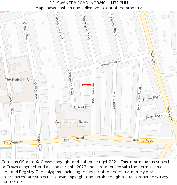 10, SWANSEA ROAD, NORWICH, NR2 3HU: Location map and indicative extent of plot