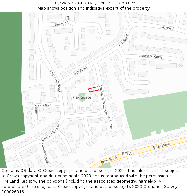 10, SWINBURN DRIVE, CARLISLE, CA3 0PY: Location map and indicative extent of plot