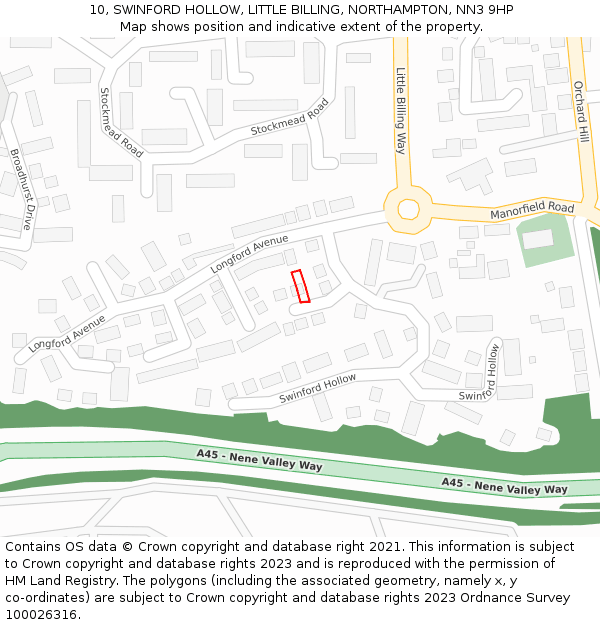 10, SWINFORD HOLLOW, LITTLE BILLING, NORTHAMPTON, NN3 9HP: Location map and indicative extent of plot