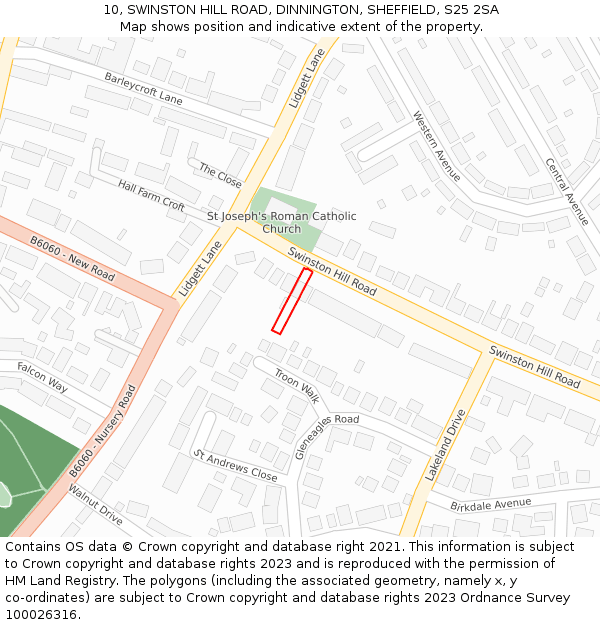 10, SWINSTON HILL ROAD, DINNINGTON, SHEFFIELD, S25 2SA: Location map and indicative extent of plot