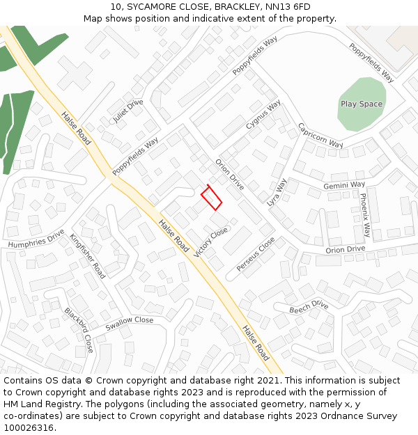 10, SYCAMORE CLOSE, BRACKLEY, NN13 6FD: Location map and indicative extent of plot