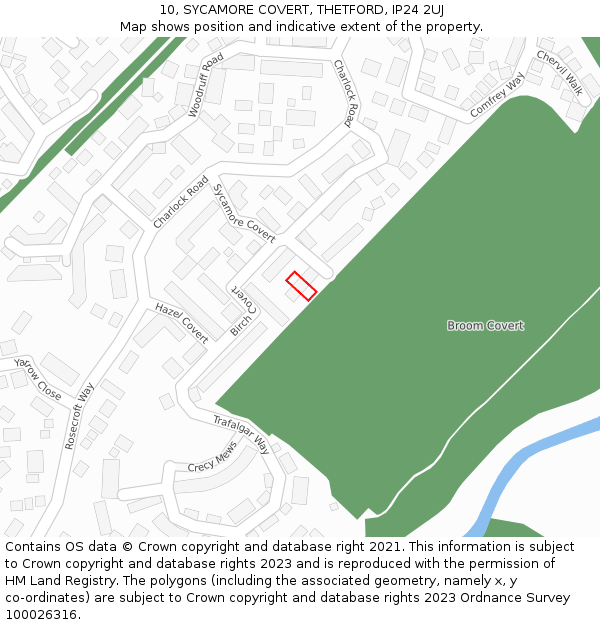 10, SYCAMORE COVERT, THETFORD, IP24 2UJ: Location map and indicative extent of plot