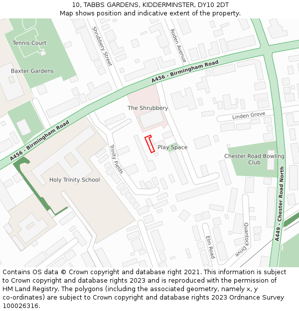 10, TABBS GARDENS, KIDDERMINSTER, DY10 2DT: Location map and indicative extent of plot