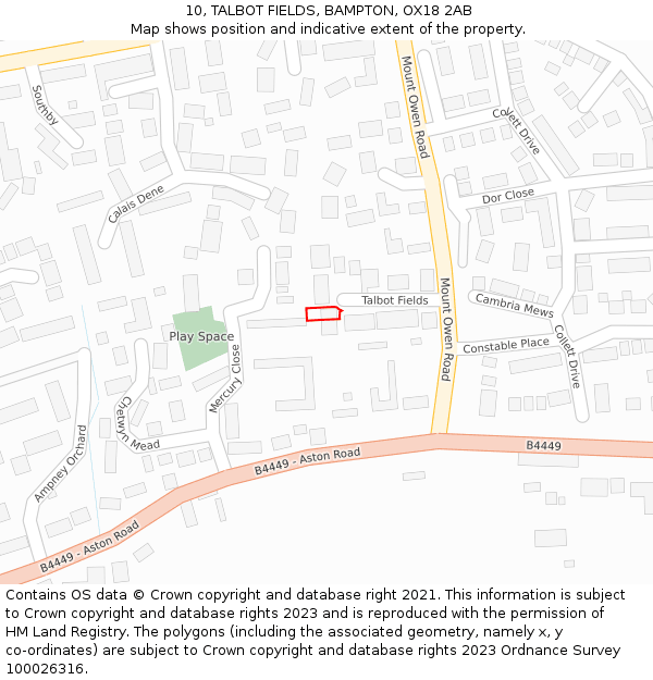 10, TALBOT FIELDS, BAMPTON, OX18 2AB: Location map and indicative extent of plot