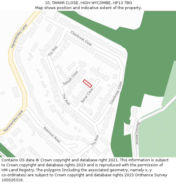 10, TAMAR CLOSE, HIGH WYCOMBE, HP13 7BG: Location map and indicative extent of plot