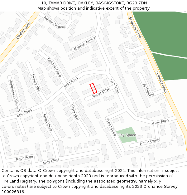 10, TAMAR DRIVE, OAKLEY, BASINGSTOKE, RG23 7DN: Location map and indicative extent of plot