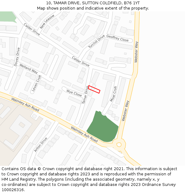 10, TAMAR DRIVE, SUTTON COLDFIELD, B76 1YT: Location map and indicative extent of plot