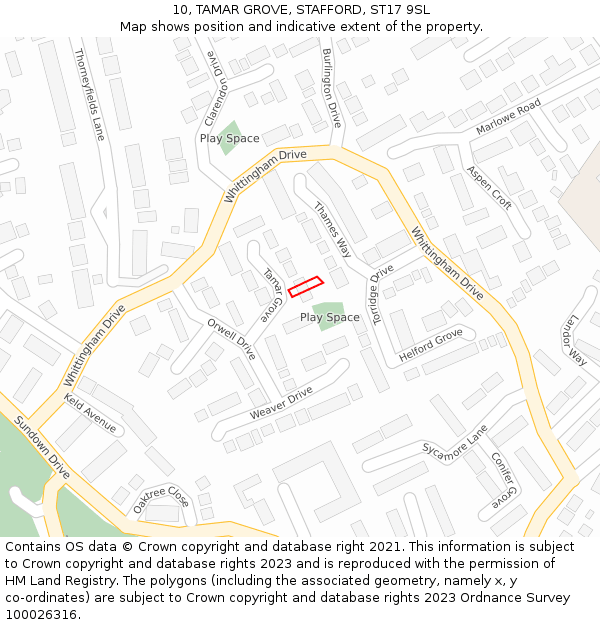 10, TAMAR GROVE, STAFFORD, ST17 9SL: Location map and indicative extent of plot